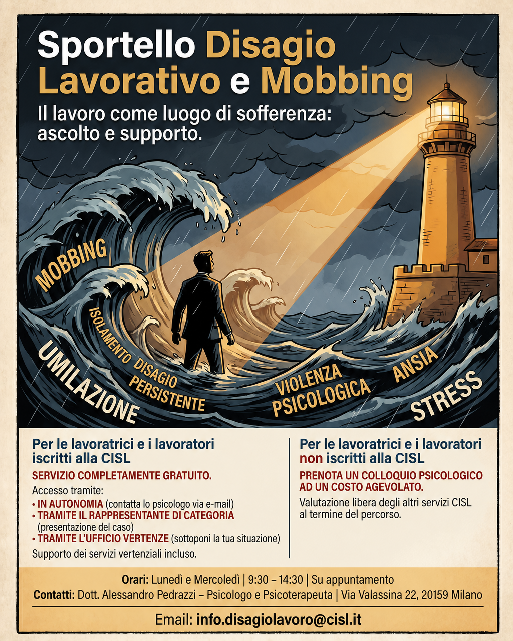 Sportello Disagio Lavorativo e Mobbing CISL Milano Metropoli - dott. Alessandro Pedrazzi psicologo psicoterapeuta